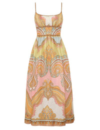 Maxine Picnic Midi Dress, Gold Paisley