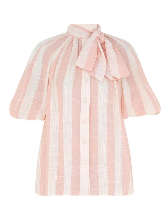 Acacia Blouson Shirt, Pink/Cream Stripe