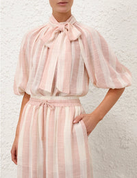 Acacia Blouson Shirt, Pink/Cream Stripe