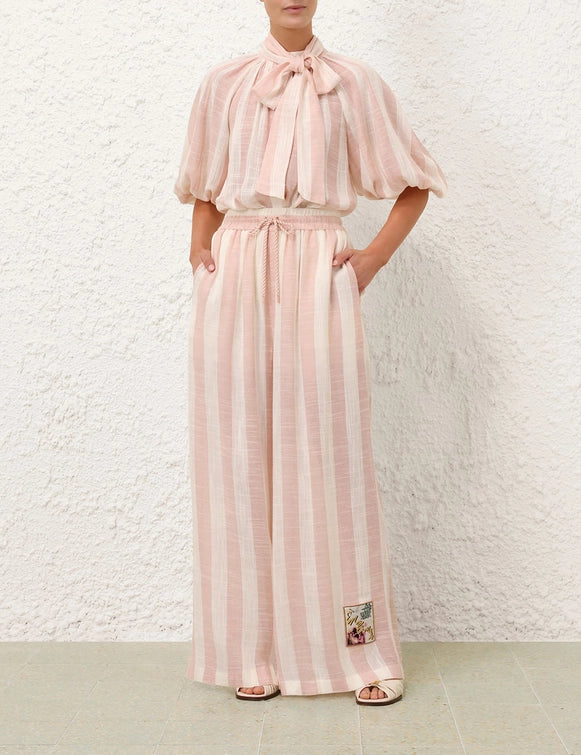 Acacia Wide Leg Pant, Pink/Cream Stripe