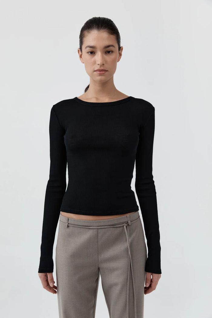 Baby Wool Long Sleeve Top, Black