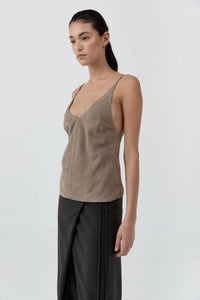 Suede Low Back Tie Top, Earth