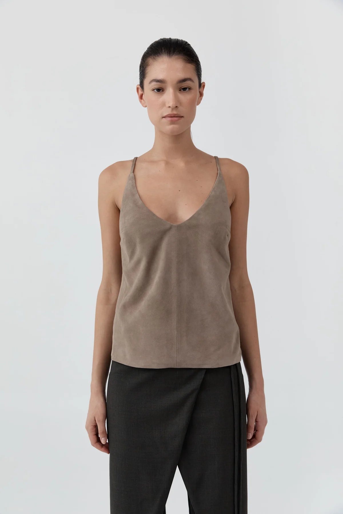 Suede Low Back Tie Top, Earth