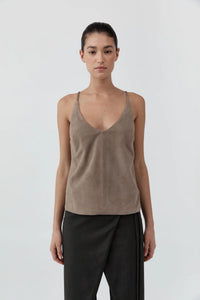 Suede Low Back Tie Top, Earth