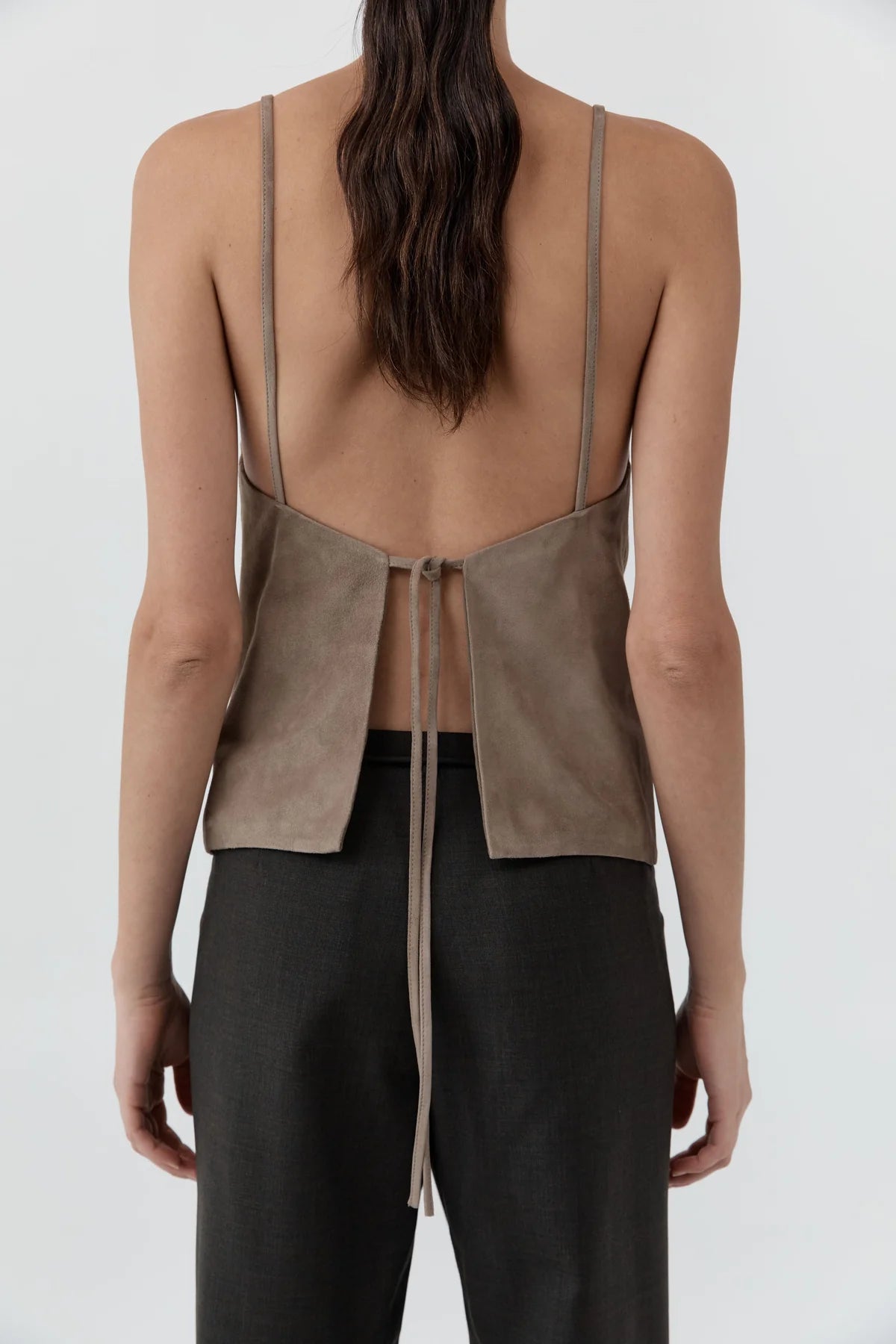 Suede Low Back Tie Top, Earth