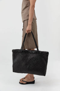 Wide Bagu Woven Tote, Black