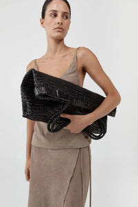 Wide Bagu Woven Tote, Black