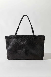 Wide Bagu Woven Tote, Black