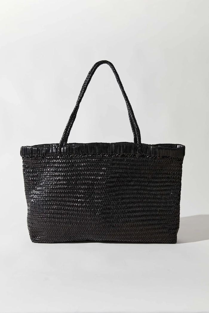 Wide Bagu Woven Tote, Black