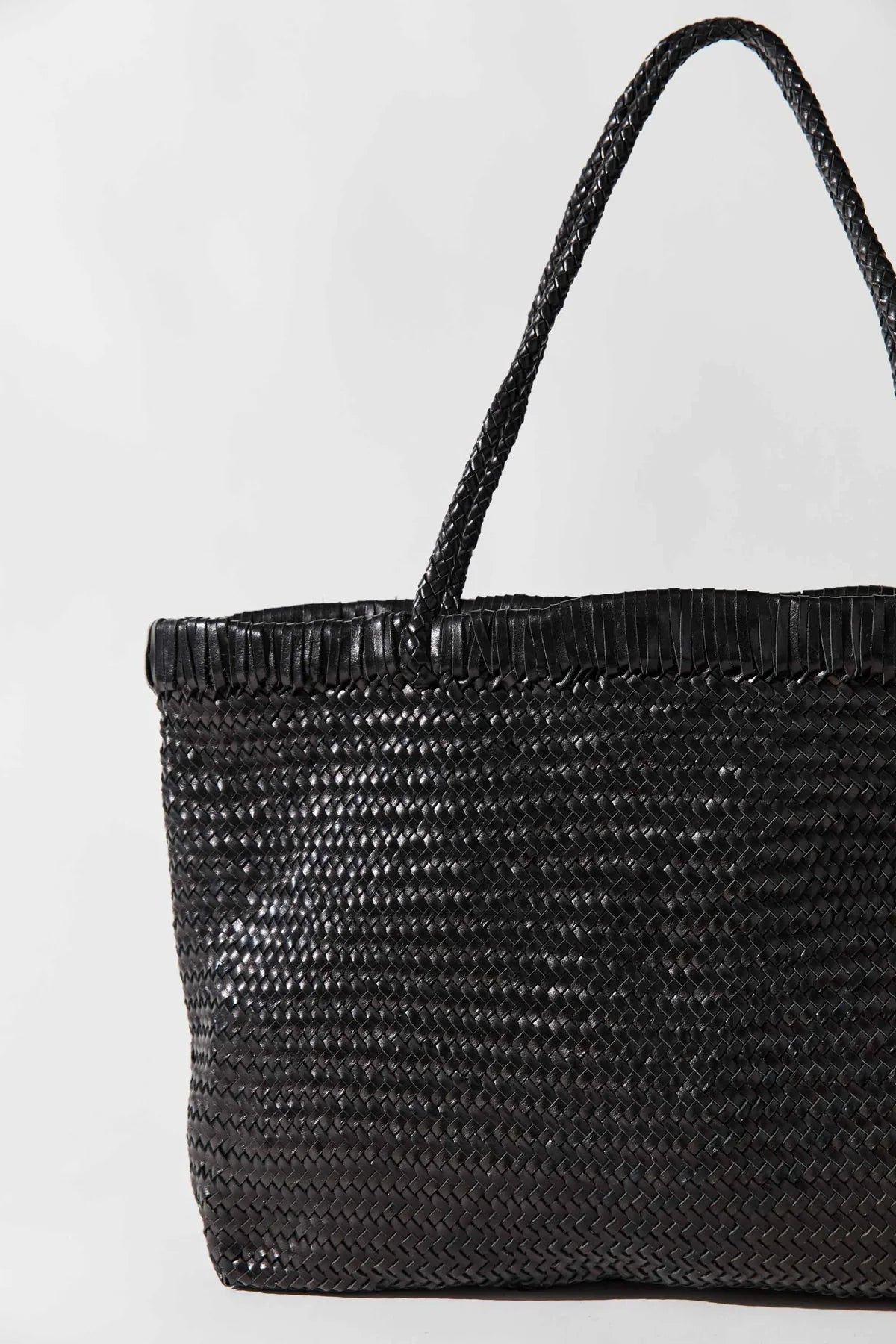 Wide Bagu Woven Tote, Black