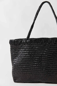 Wide Bagu Woven Tote, Black