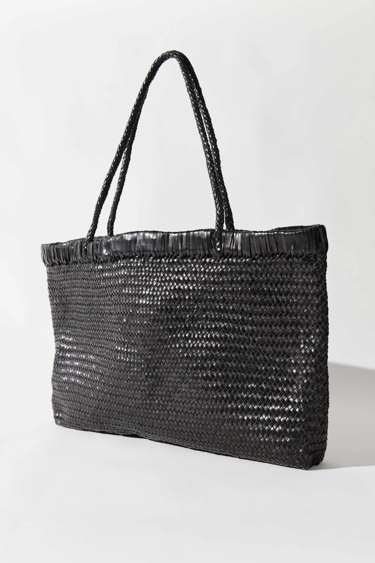 Wide Bagu Woven Tote, Black