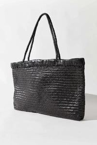 Wide Bagu Woven Tote, Black