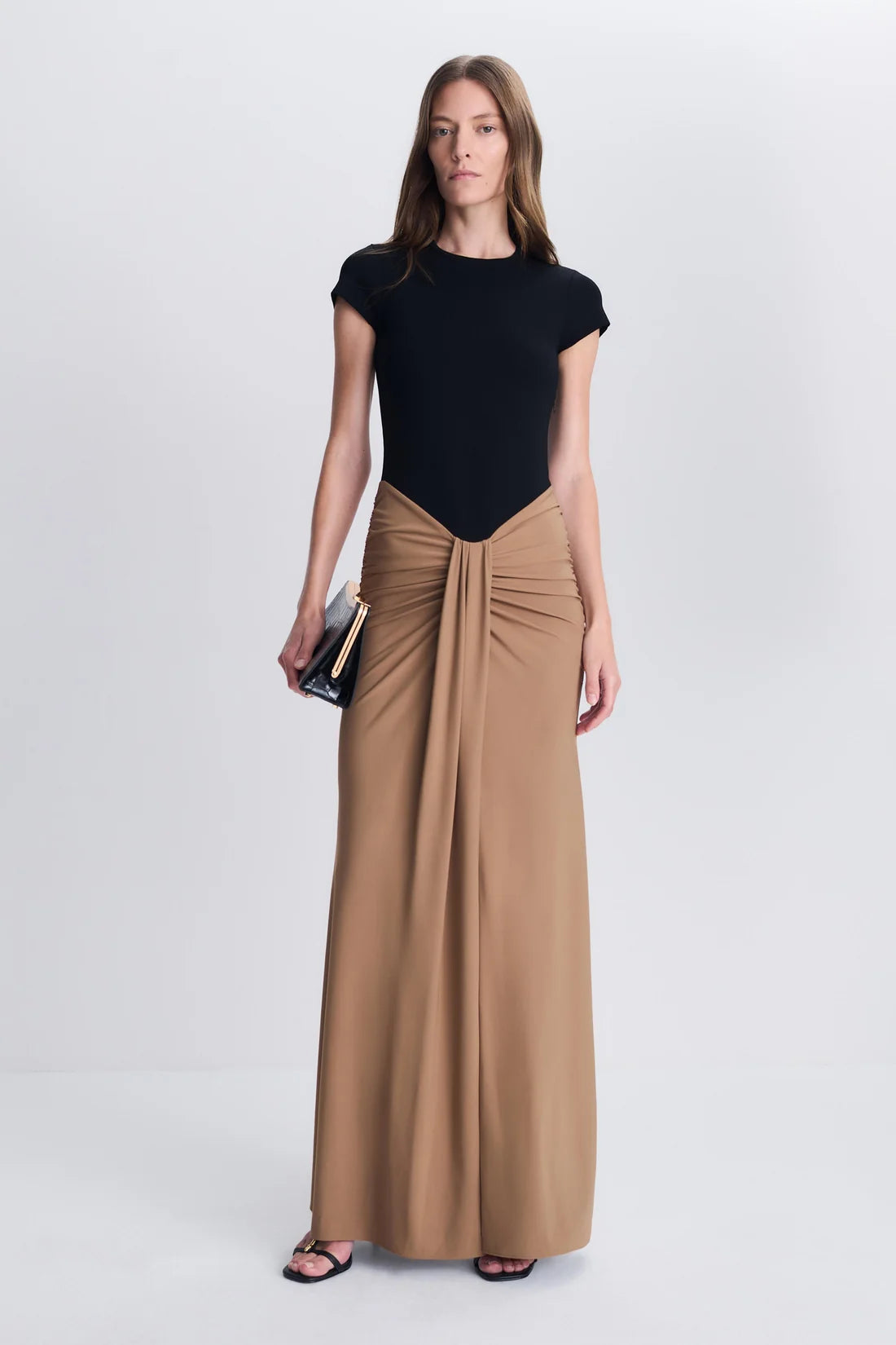 Matilde Draped Jersey Gown, Black Multi