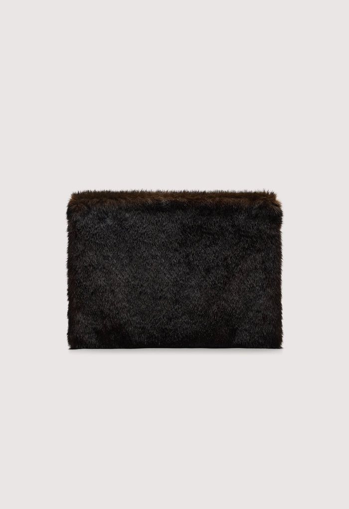 Flint Faux Fur Clutch, Dark Brown