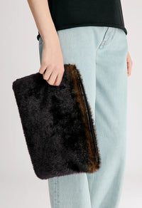 Flint Faux Fur Clutch, Dark Brown