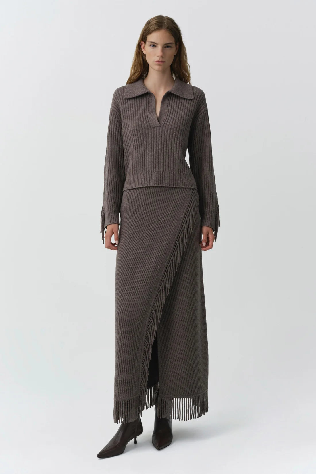 Natalia Collared Sweater, Mushroom Melange