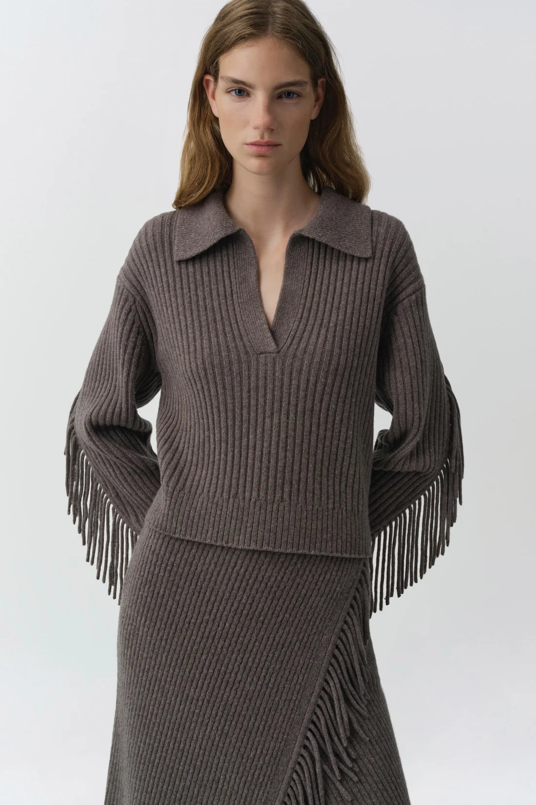 Natalia Collared Sweater, Mushroom Melange