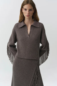 Natalia Collared Sweater, Mushroom Melange
