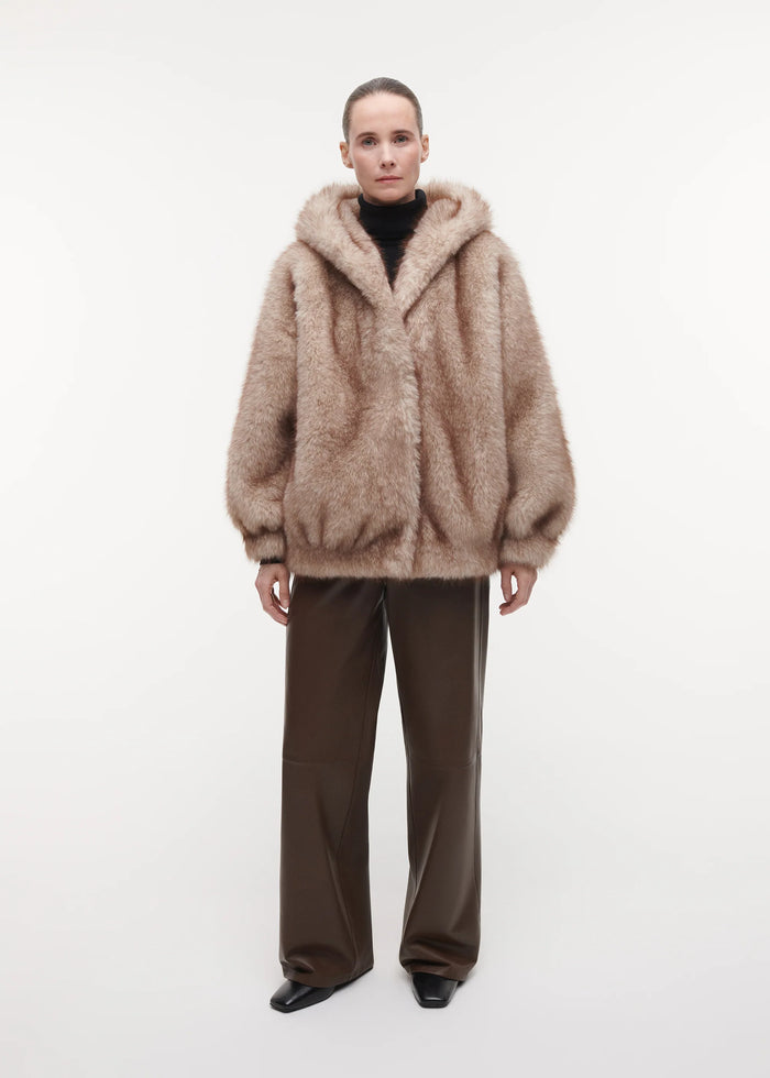 Hailey Long Faux Fur Jacket, Beige