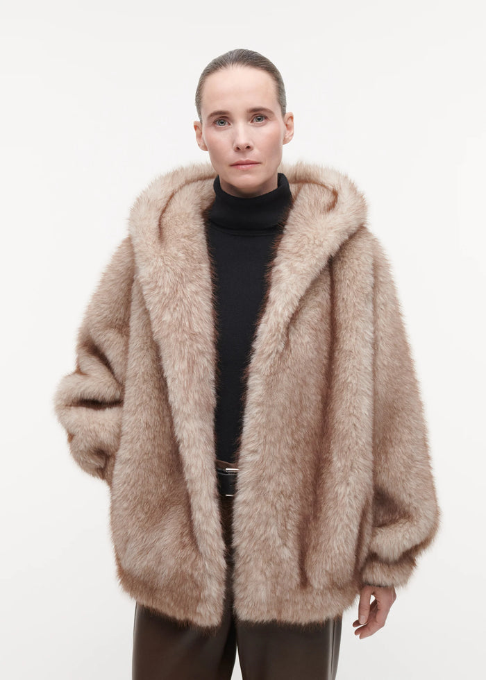 Hailey Long Faux Fur Jacket, Beige