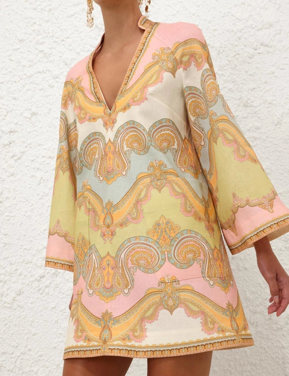 Maxine Tunic Dress, Gold Paisley