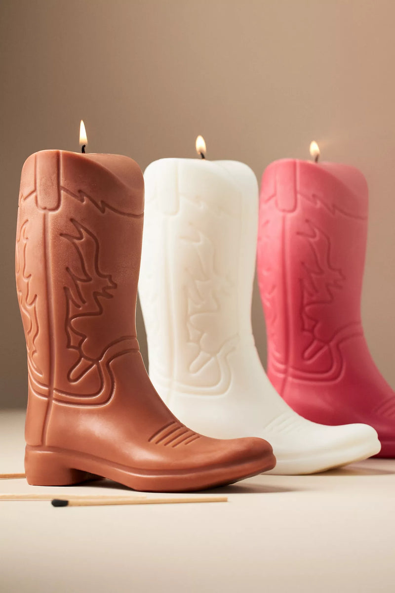 Cowboy Boot Candle, White