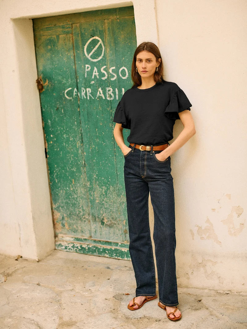 Camille Ruffle Tee, Jet Black
