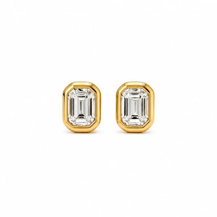 Elodie Emerald Bezel Stud Earring, Gold