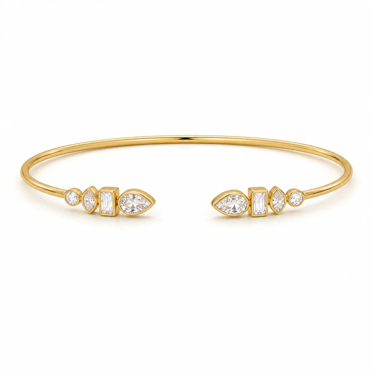 Amelie Mixed Bezel Cuff Bracelet, Gold