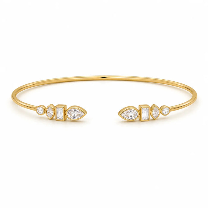 Amelie Mixed Bezel Cuff Bracelet, Gold