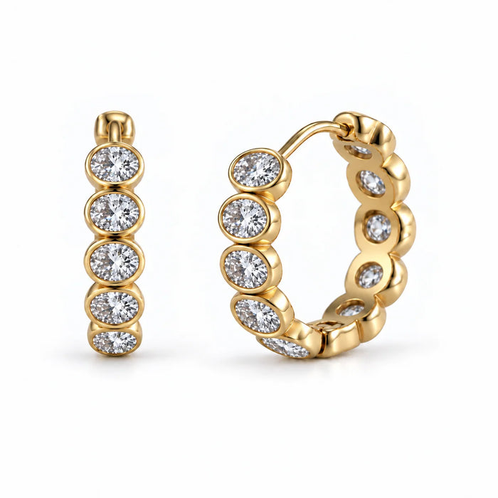Cher Oval Bezel Mini Hoop Earring, Gold
