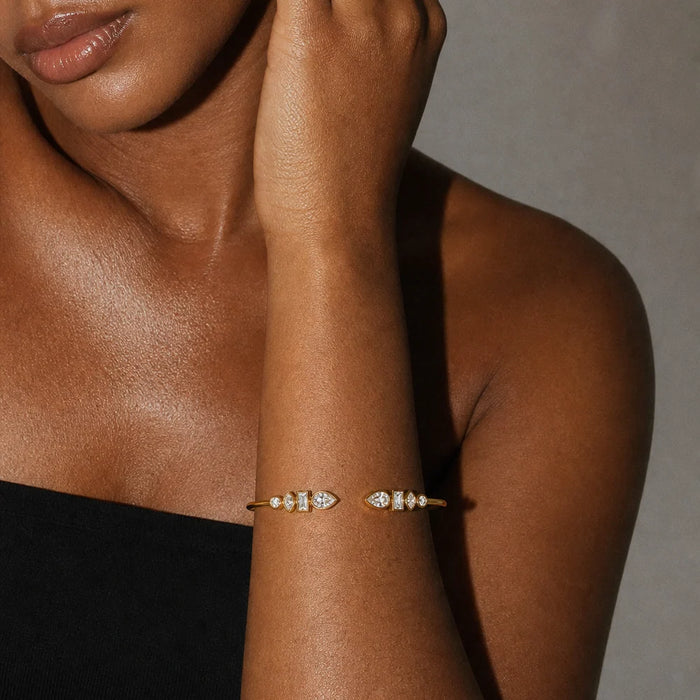 Amelie Mixed Bezel Cuff Bracelet, Gold