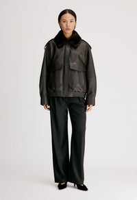 Russo Shearling Bomber Jacket, Coffee Dark Brown