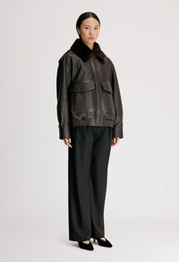 Russo Shearling Bomber Jacket, Coffee Dark Brown