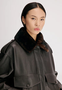 Russo Shearling Bomber Jacket, Coffee Dark Brown
