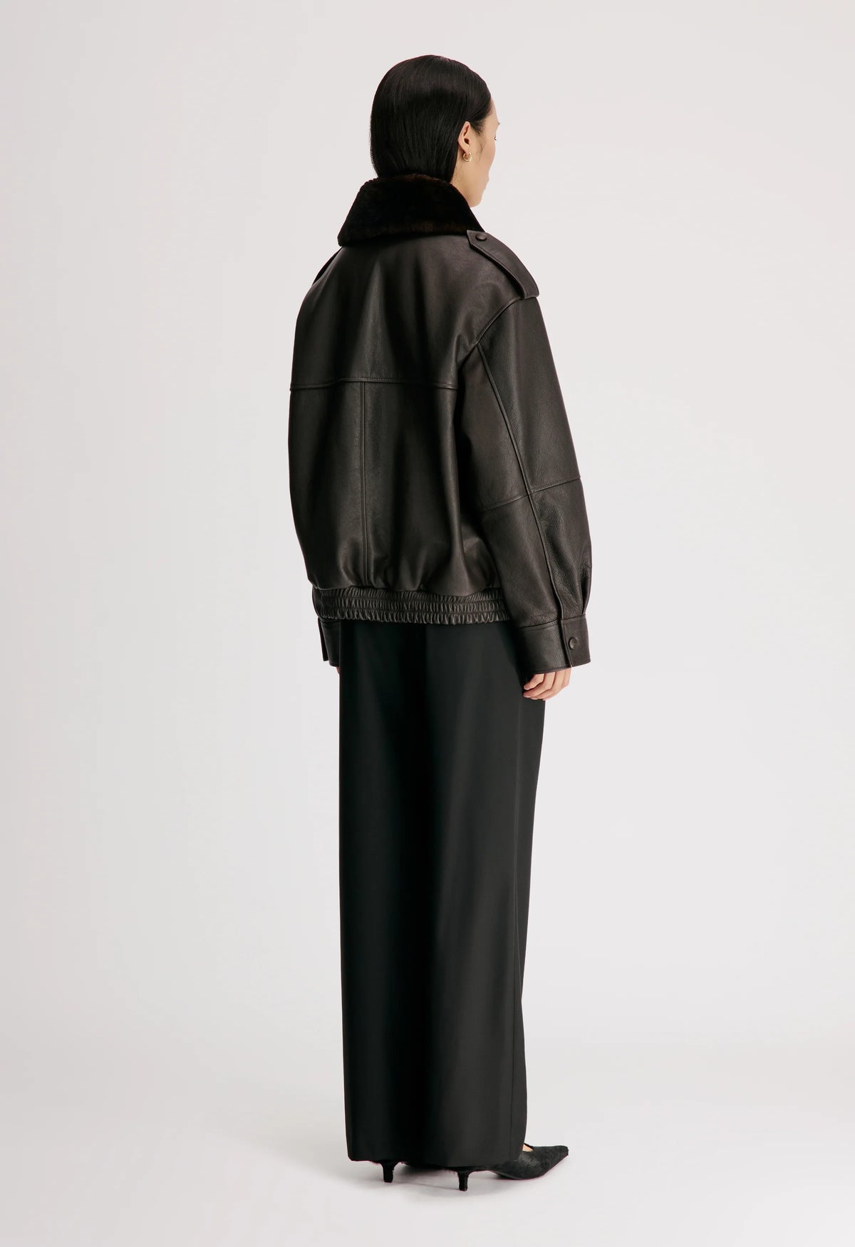 Russo Shearling Bomber Jacket, Coffee Dark Brown