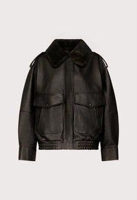 Russo Shearling Bomber Jacket, Coffee Dark Brown