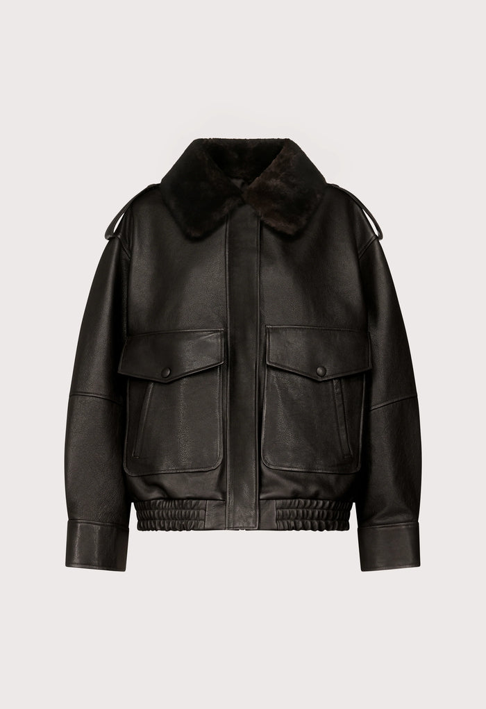 Russo Shearling Bomber Jacket, Coffee Dark Brown
