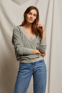 Ember Velour Vneck Sweatshirt, Heather Grey