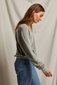 Ember Velour Vneck Sweatshirt, Heather Grey