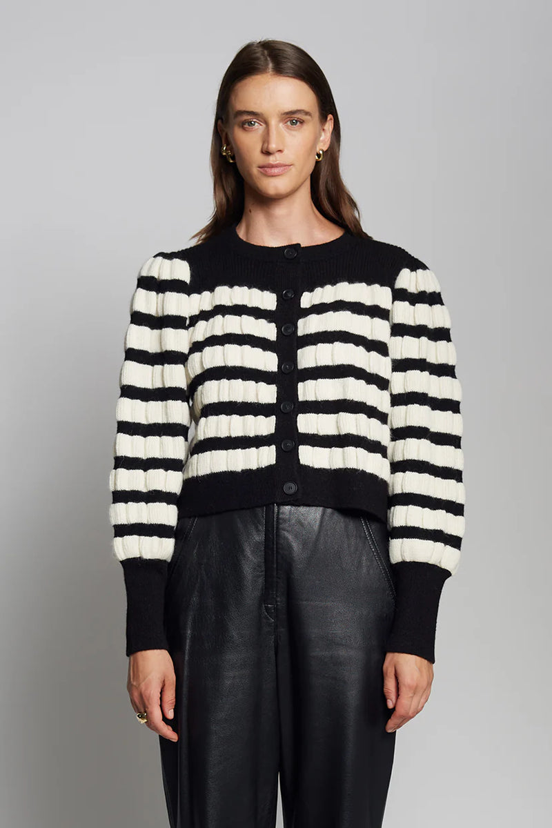 Anna Stripe Cardi, Ivory Black