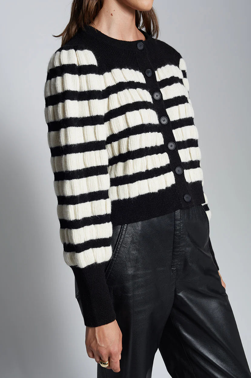 Anna Stripe Cardi, Ivory Black