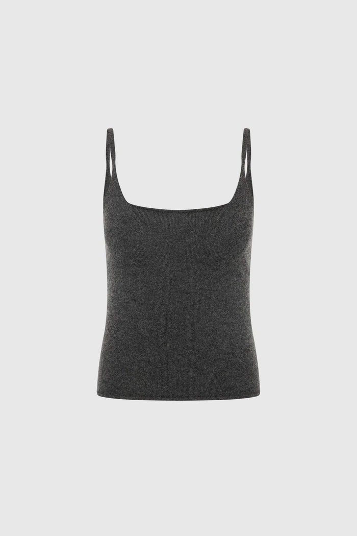 Merino Slim Wool Tank, Charcoal Melange