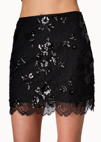 Veronique Sequin Lace Mini Skirt, Black