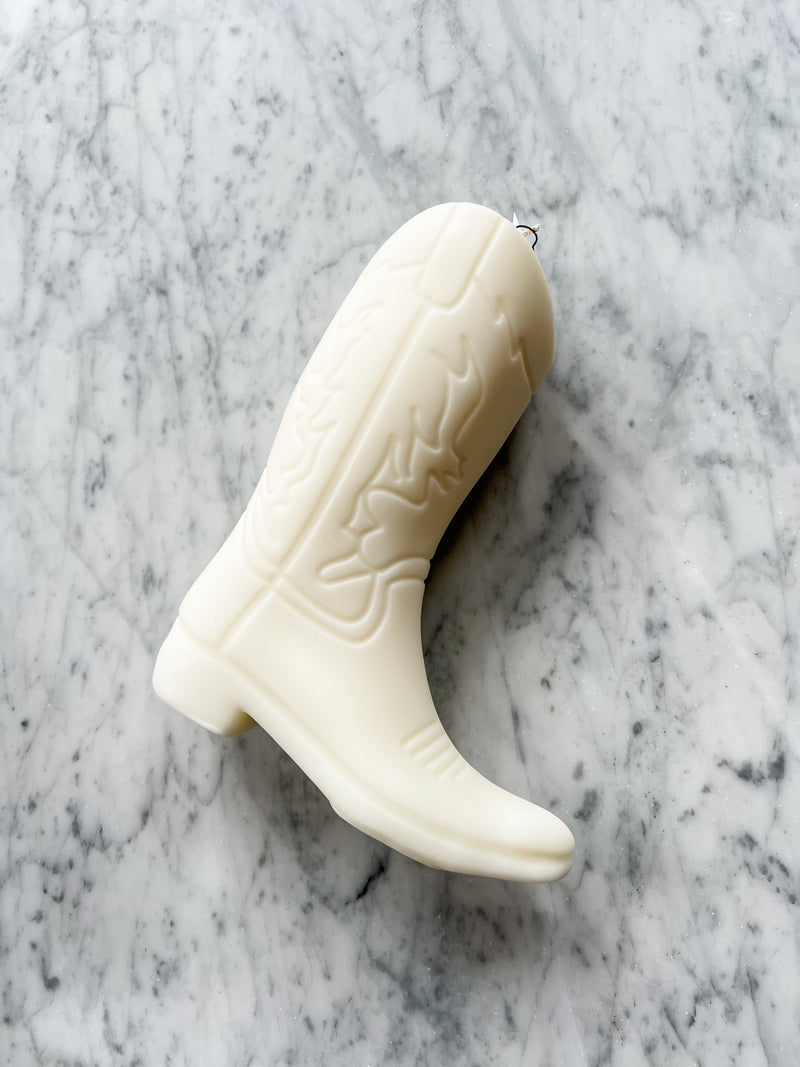 Cowboy Boot Candle, White