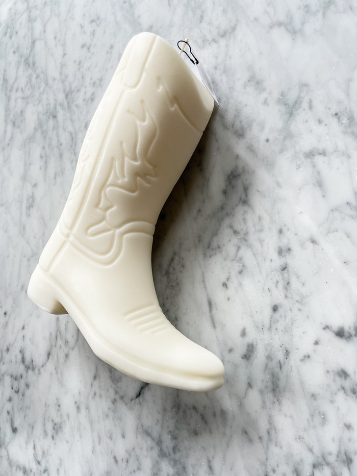 Cowboy Boot Candle, White