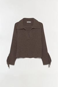 Natalia Collared Sweater, Mushroom Melange