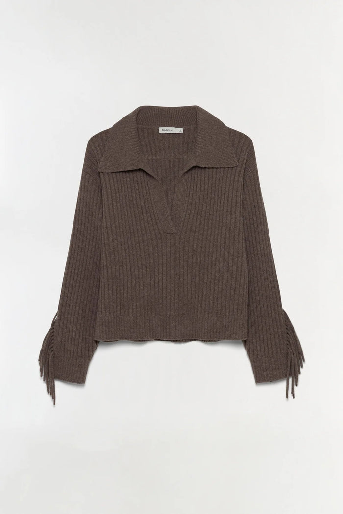 Natalia Collared Sweater, Mushroom Melange