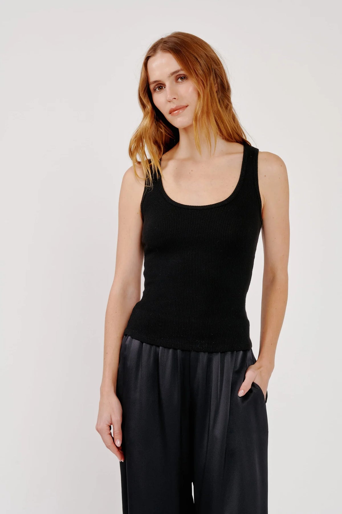 Coco Scoop Neck Tank, Black